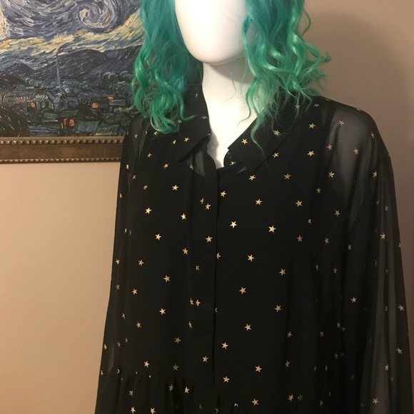 Lane Bryant Sheer Half-Button Blouse with Star Pattern - Picture 1 of 8